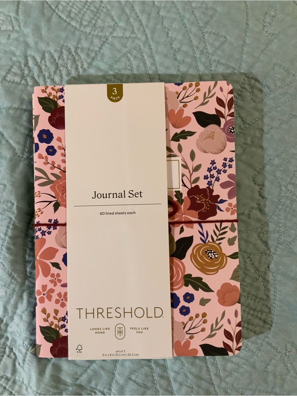 Threshold Pink Floral Journal Trio with Elastic Closure NWOT